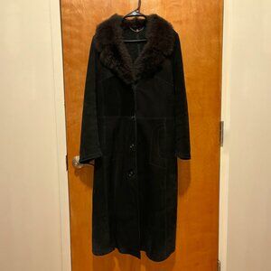 1970s Vintage Penny Lane Style Coat | Suede & Shearling | est. Medium | Black